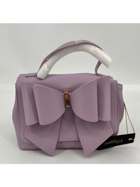 Crossi Gracie Satchel Lilac Vegan Leather Bow Gold Hardware Zip Closure